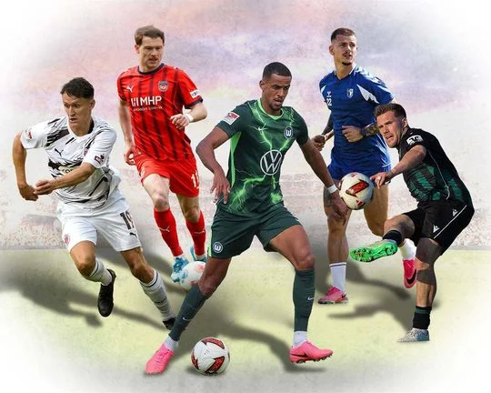New Wolfsburg forward Robert Glatzel (c.) has plenty of Bundesliga 2 experience as he seeks to lead the Wolves back to the top flight.