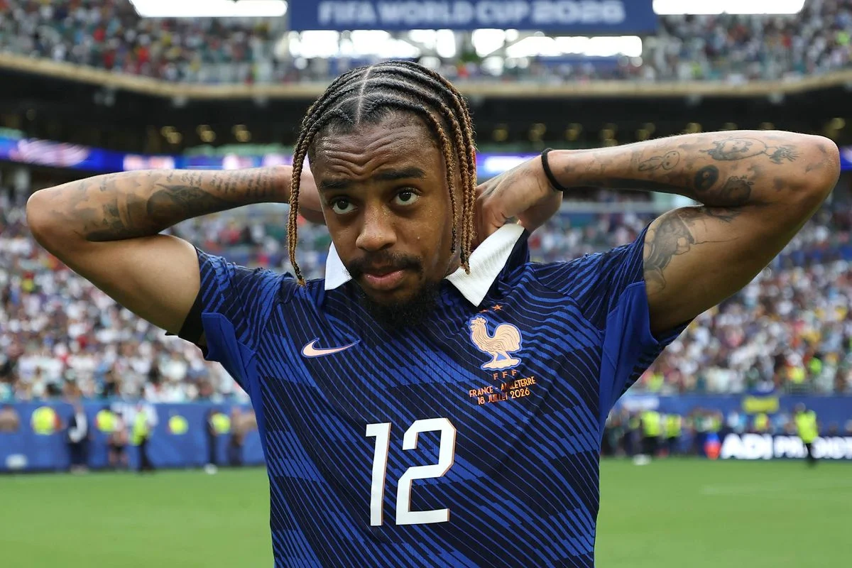 Bradley Barcola #12 of France reacts after the 4-6 loss during the FIFA World Cup 2026 Bronze Final between France and England at Miami Stadium