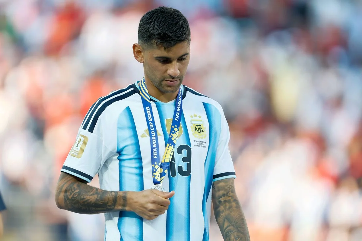 EAST RUTHERFORD, NEW JERSEY - JULY 19: Cristian Romero of Argentina looks dejected after losing the FIFA World Cup 2026 Final match between Spain and Argentina at New York New Jersey Stadium on July 19, 2026 in East Rutherford, United States. (Photo by Richard Sellers/Sportsphoto/Allstar via Getty Images)